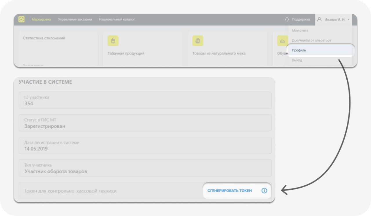 Расположение кнопки для генерации токена